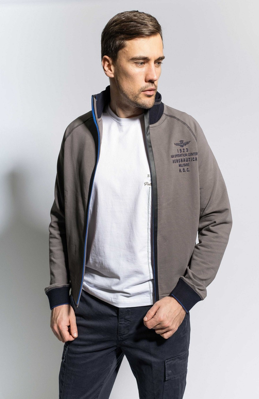 Maend AERONAUTICA MILITARE | Tofarvet Sweatshirt Med Lynlas