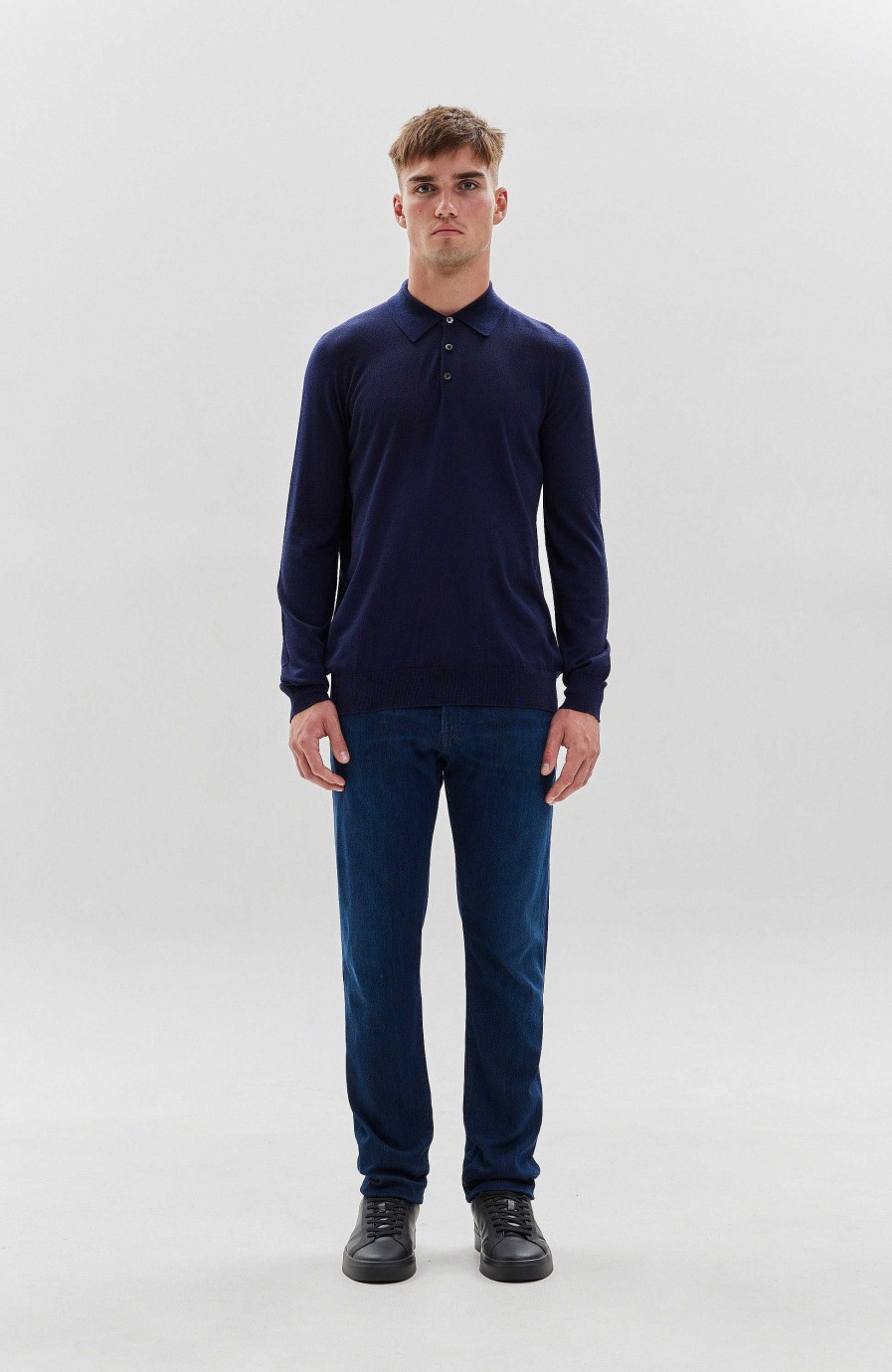 Maend JOHNSTONS OF ELGIN | Langaermet Merino Poloshirt