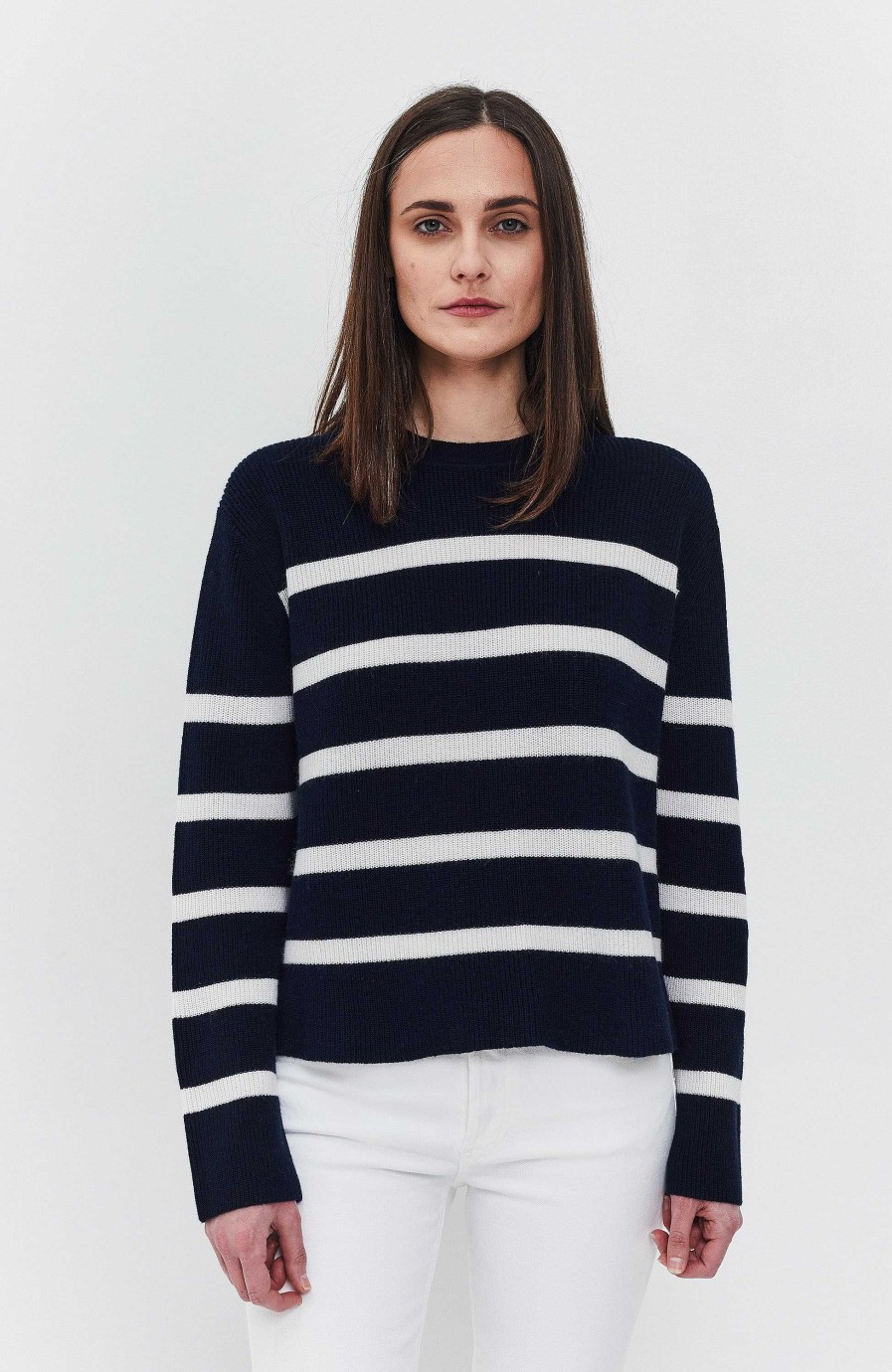 Kvinder FTC CASHMERE | Stribet Relax-Fit Pullover