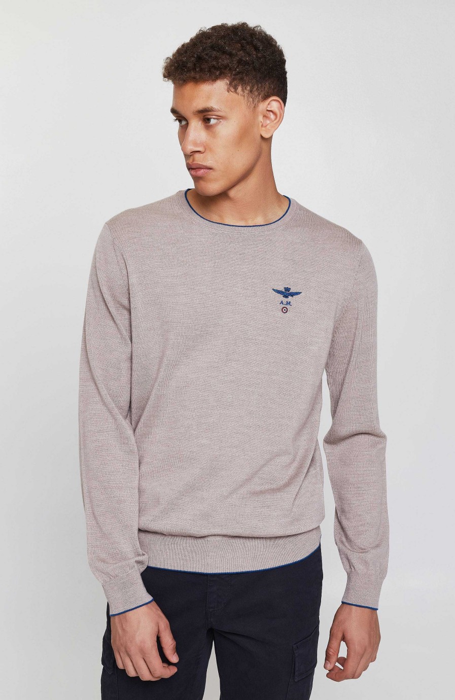 Maend AERONAUTICA MILITARE | Merinouldsweater Med Rund Hals