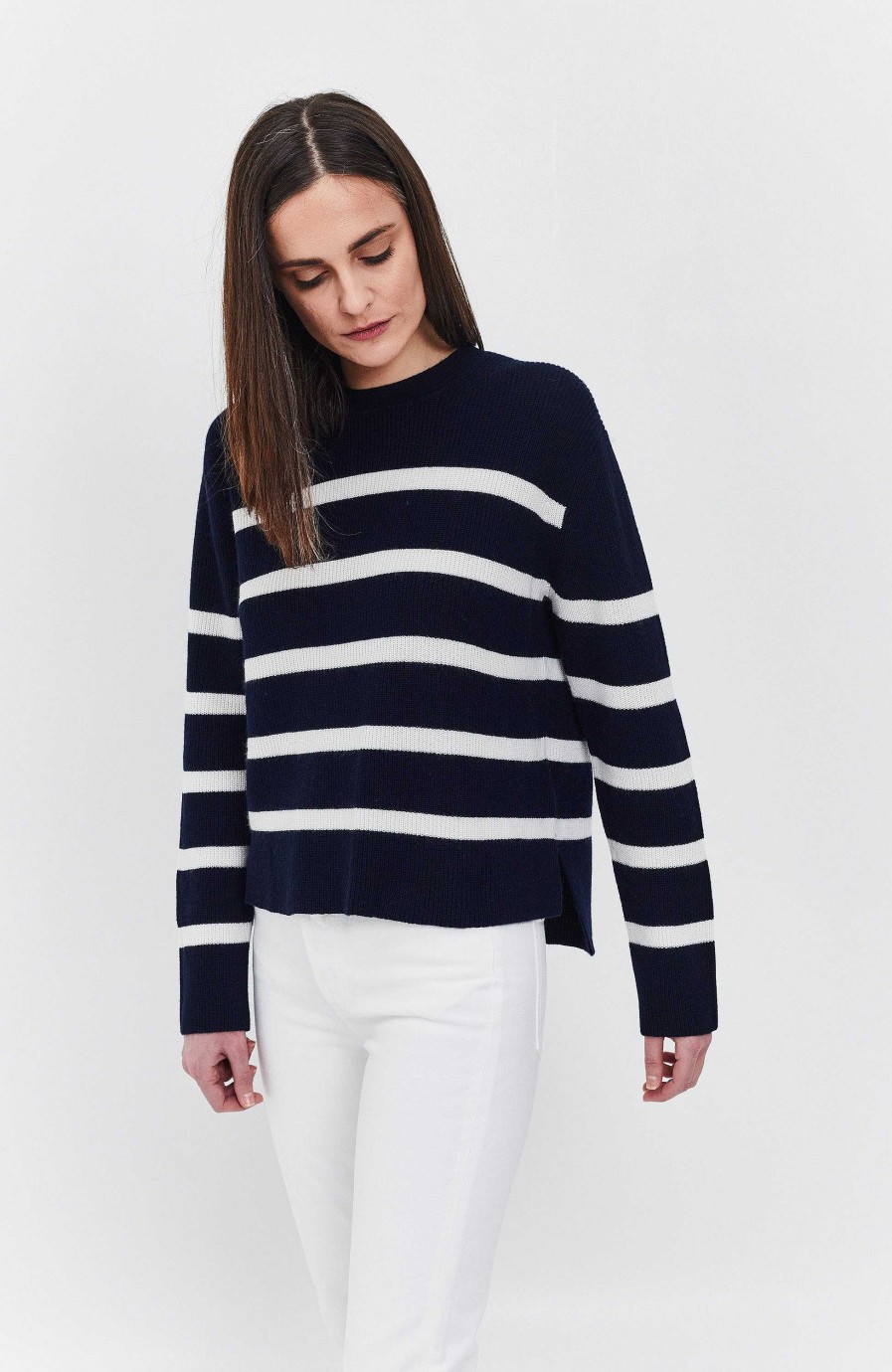 Kvinder FTC CASHMERE | Stribet Relax-Fit Pullover