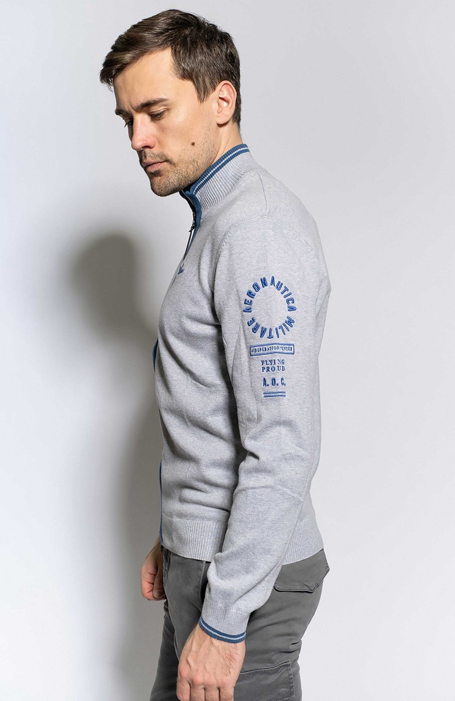 Maend AERONAUTICA MILITARE | Tofarvet Cardigan Med Lynlas