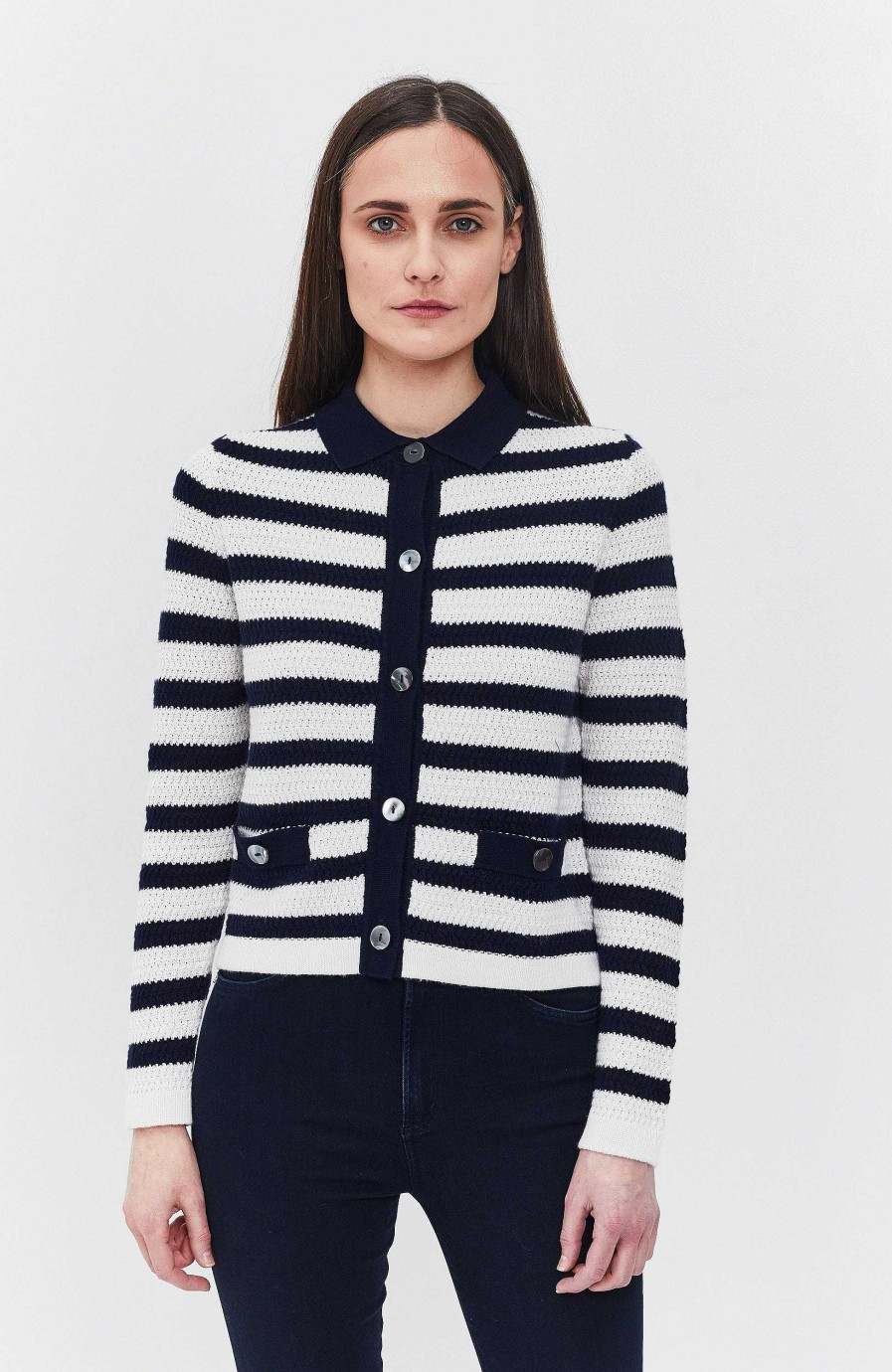 Kvinder FTC CASHMERE | Stribet Cardigan-Jakke