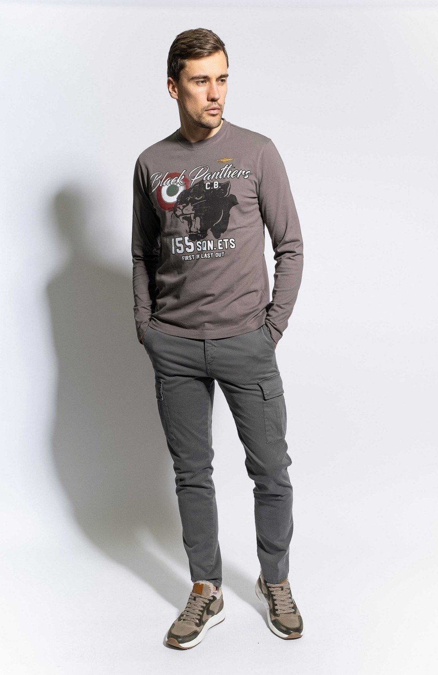 Maend AERONAUTICA MILITARE | Langaermet T-Shirt Med Tryk