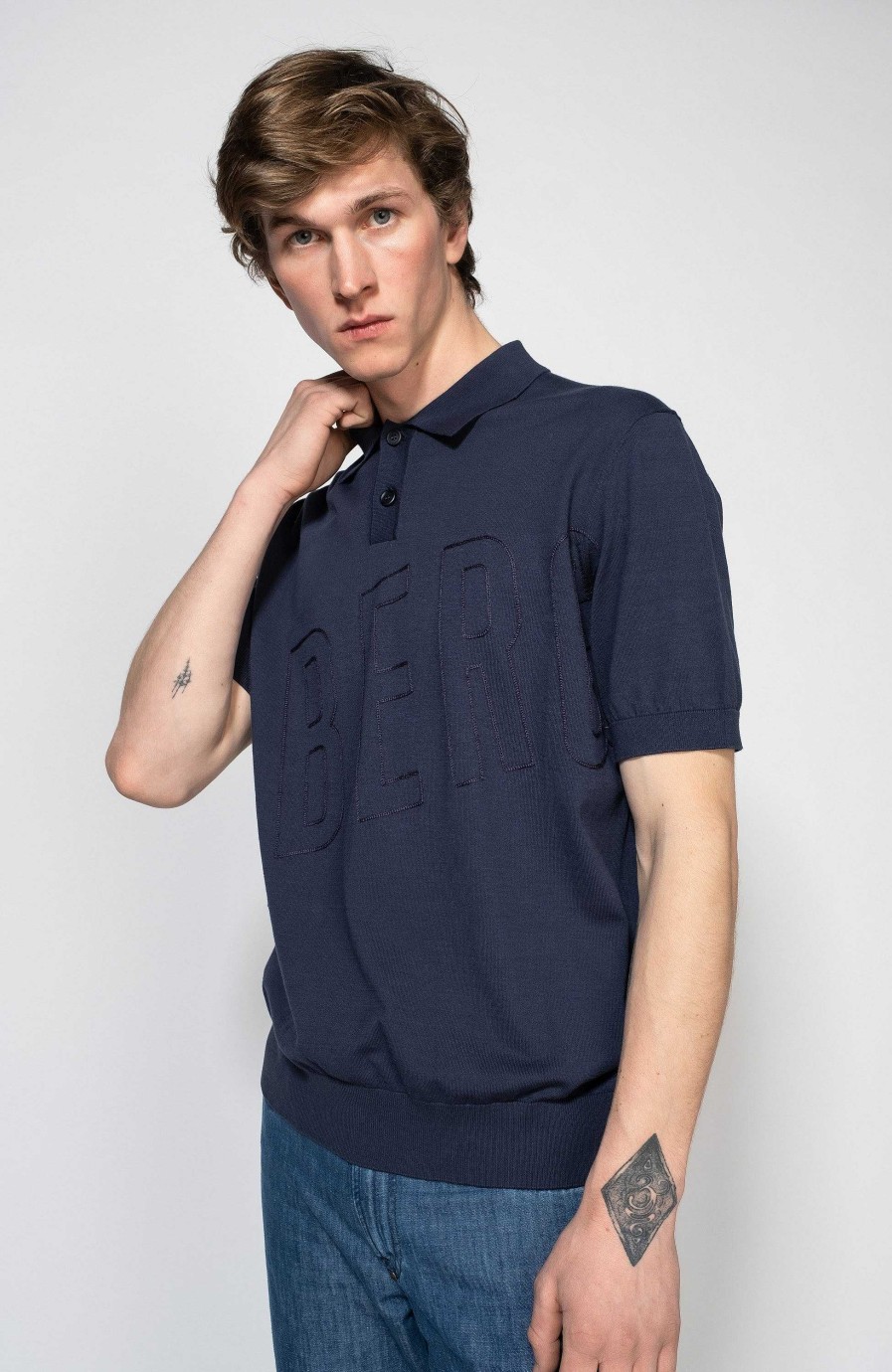 Maend DIRK BIKKEMBERGS | Broderet Strikket Poloshirt