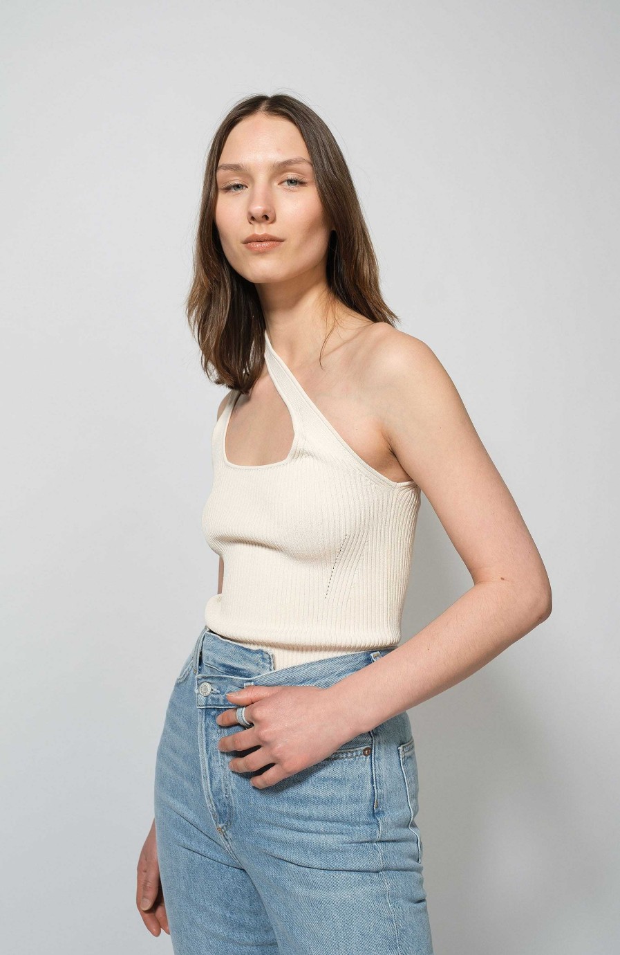 Kvinder ERIKA CAVALLINI | Asymmetrisk Ribbet Top