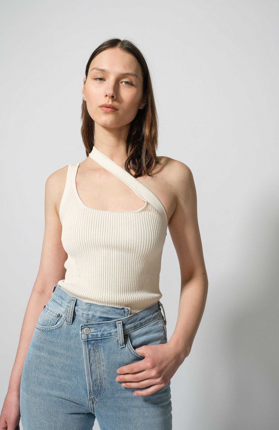 Kvinder ERIKA CAVALLINI | Asymmetrisk Ribbet Top