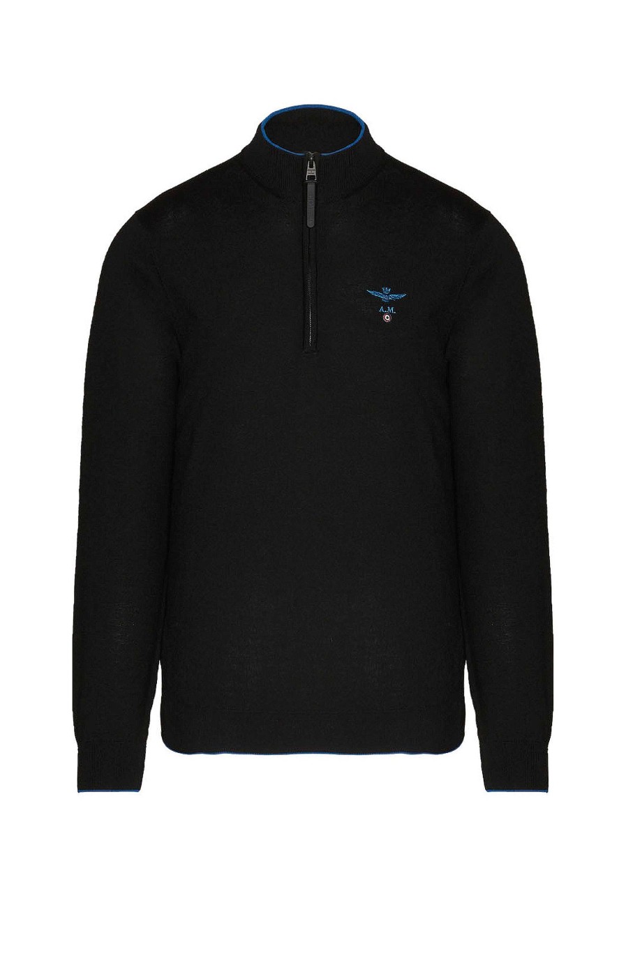 Maend AERONAUTICA MILITARE | Merinouldsweater Med Halv Lynlas