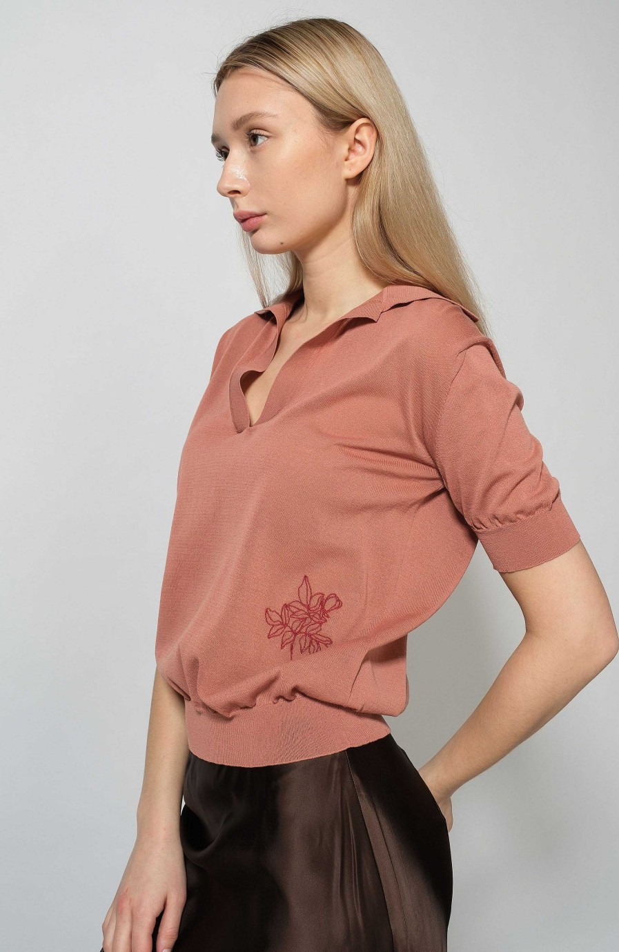 Kvinder ERIKA CAVALLINI | Broderet Poloneck Bluse