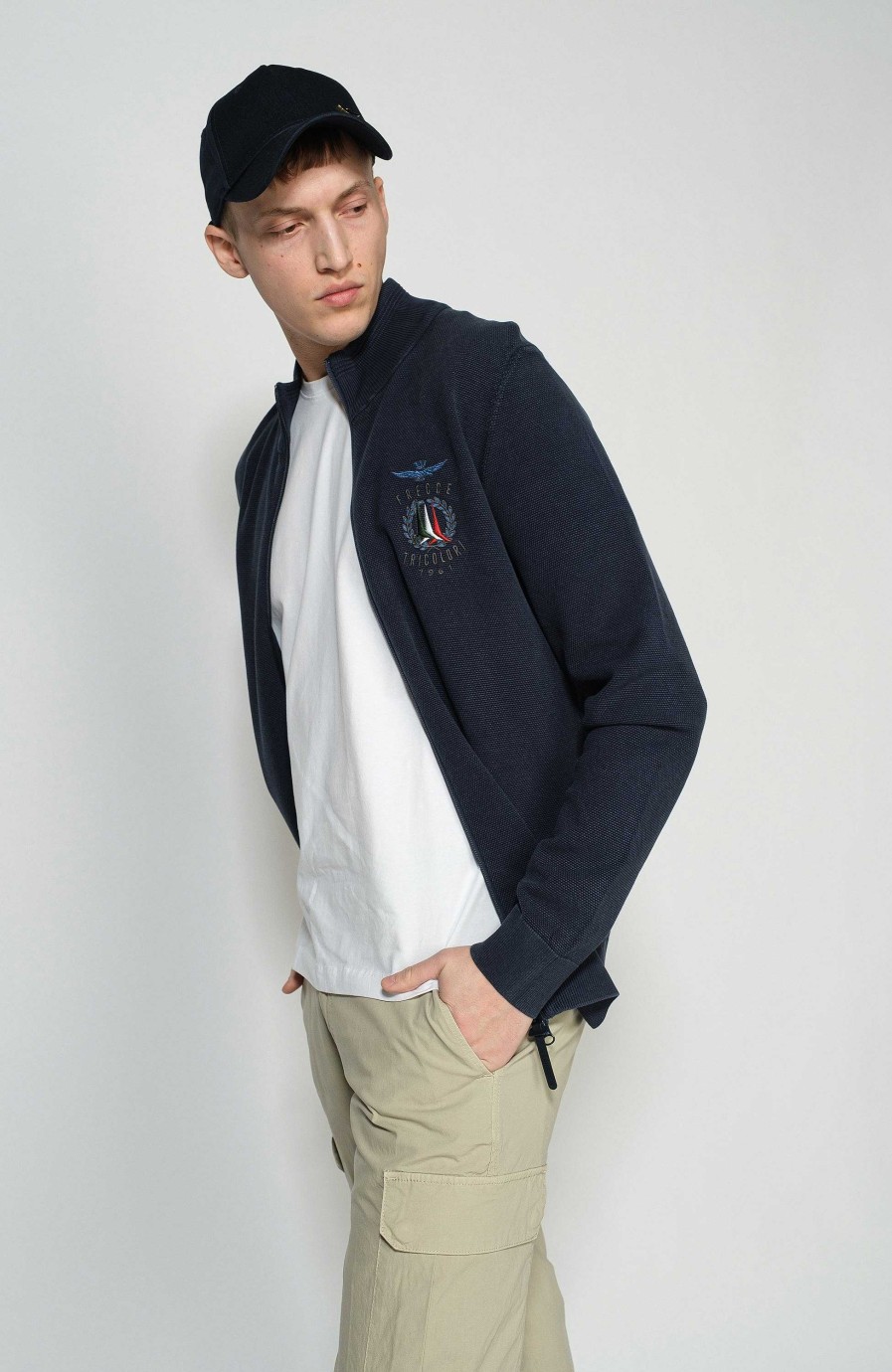 Maend AERONAUTICA MILITARE | Cardigan Med Logobroderet Lynlas