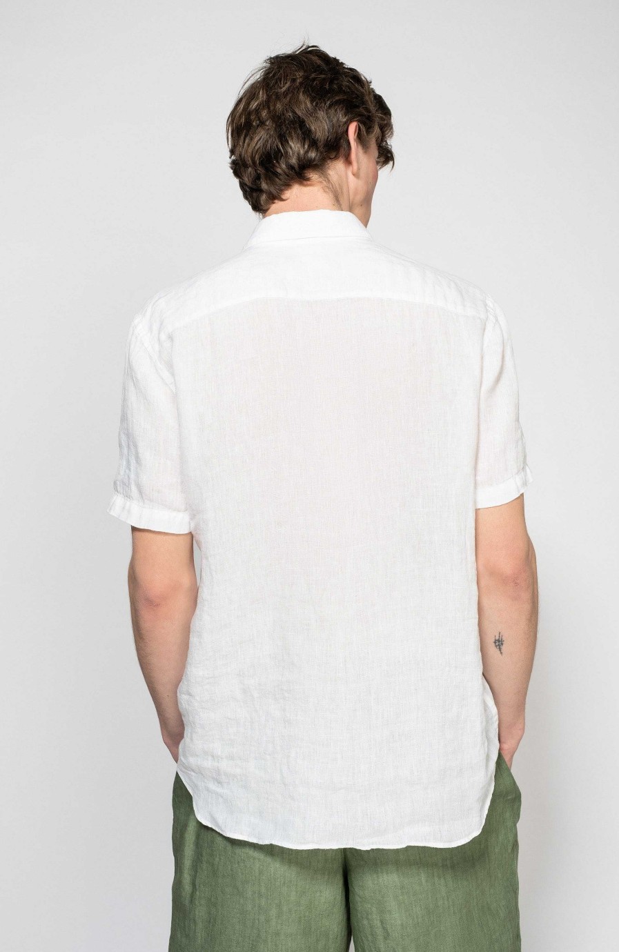 Maend 120% LINO | Kortaermet Linned Skjorte Med Patch-Lomme