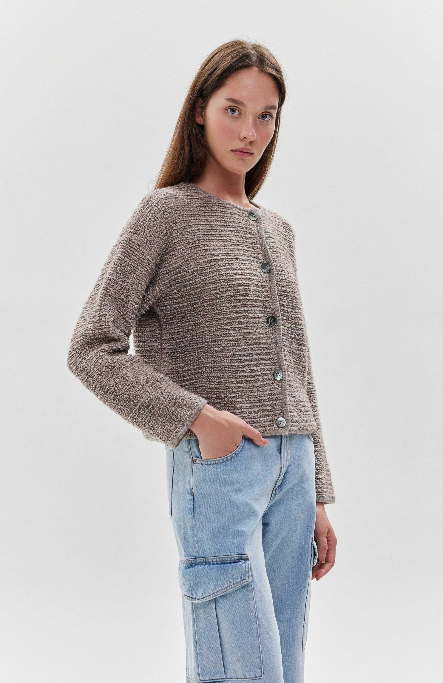 Kvinder FTC CASHMERE | Tekstureret Cardigan Med Rund Hals