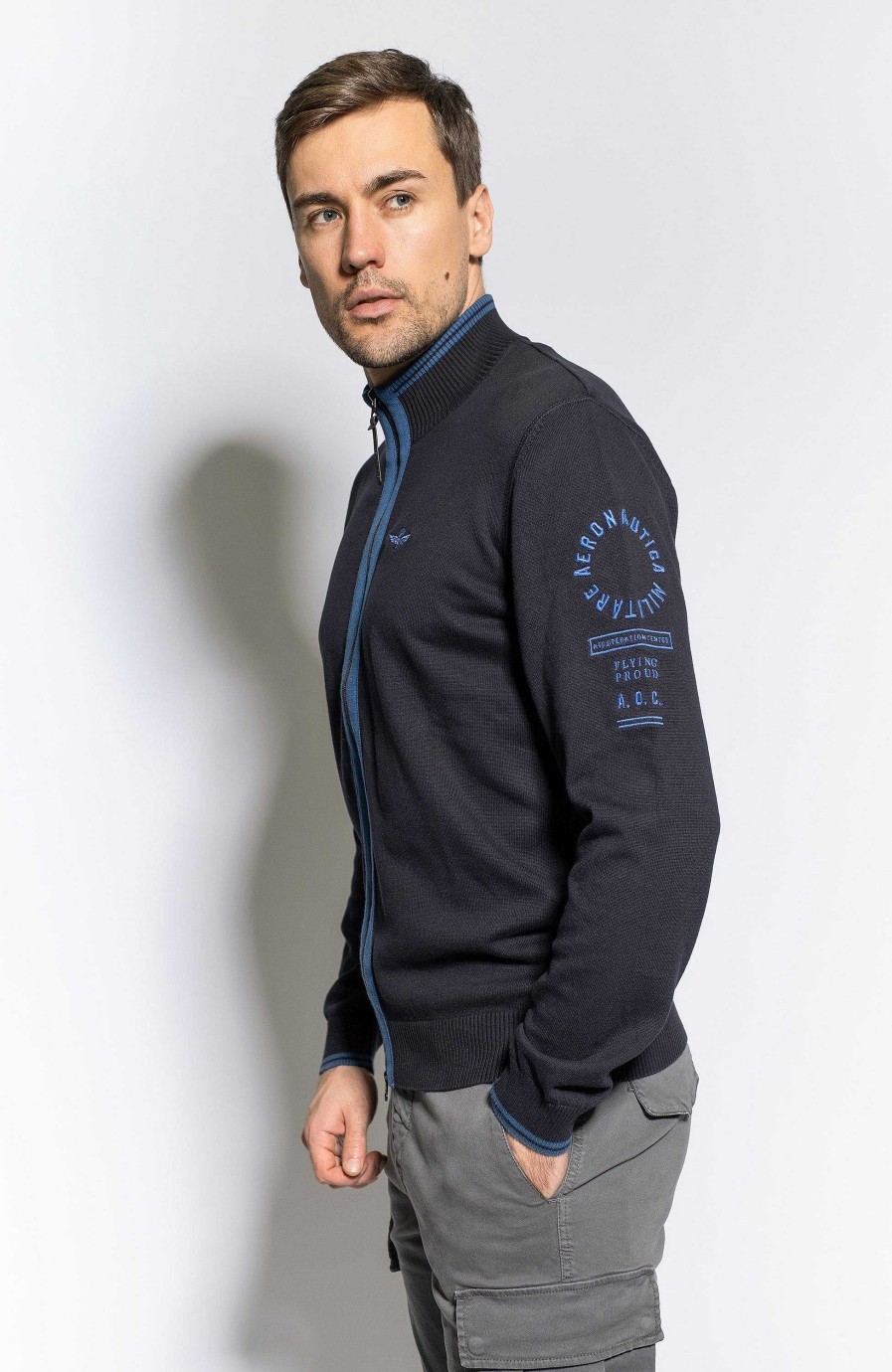 Maend AERONAUTICA MILITARE | Tofarvet Cardigan Med Lynlas