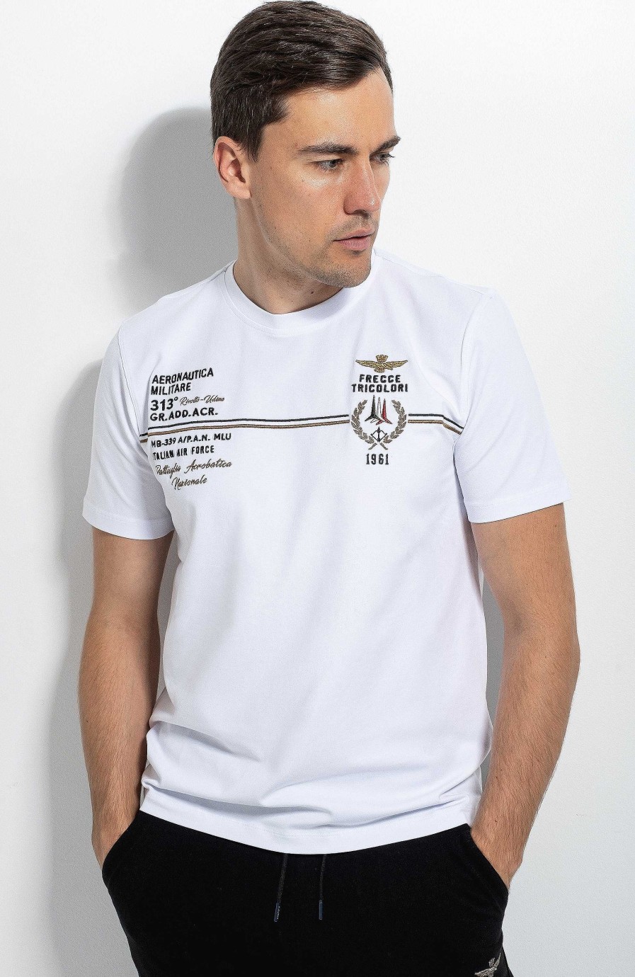 Maend AERONAUTICA MILITARE | T-Shirt I Broderet Bomuld